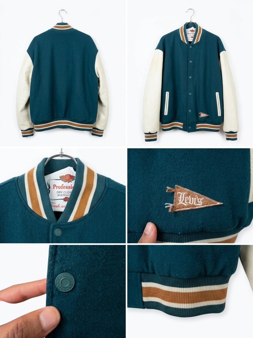 Levi's Teal and Cream Kids Contrast-Sleeve Varsity Jacket